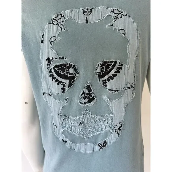 Zadig & Voltaire Tunisien MC Patch Skull Cotton Tee Shirt green/teal sz S - Picture 3 of 4
